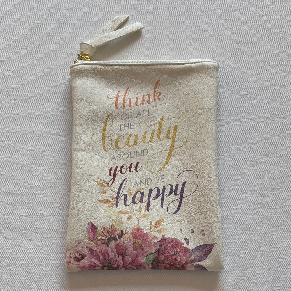 Faux Leather Pouch Bag Ivory Floral Pink Grey